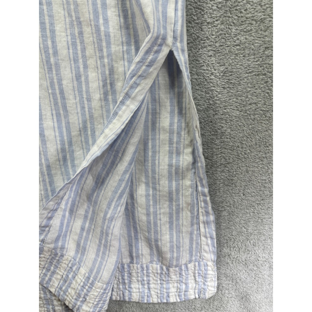 Sigrid Olsen Dress Women Large Blue Striped Linen Sleeveless Midi Shift Slits - Picture 3 of 11